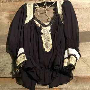 JILL STUART Black Silk Chiffon Peplum Blouse - L